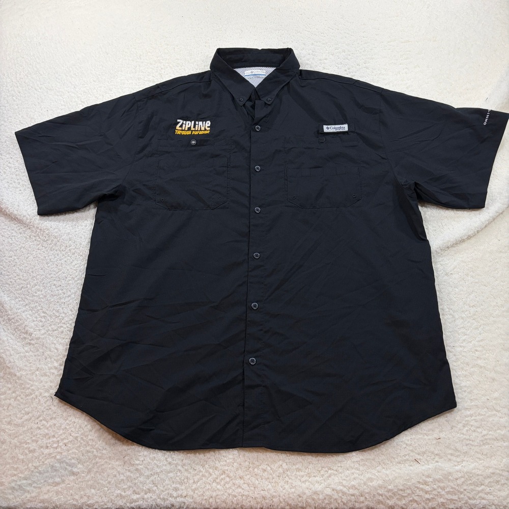 Columbia Shirt Mens XL Black PFG Tamiami II SS Omni-Shade FM7266 ZipLine